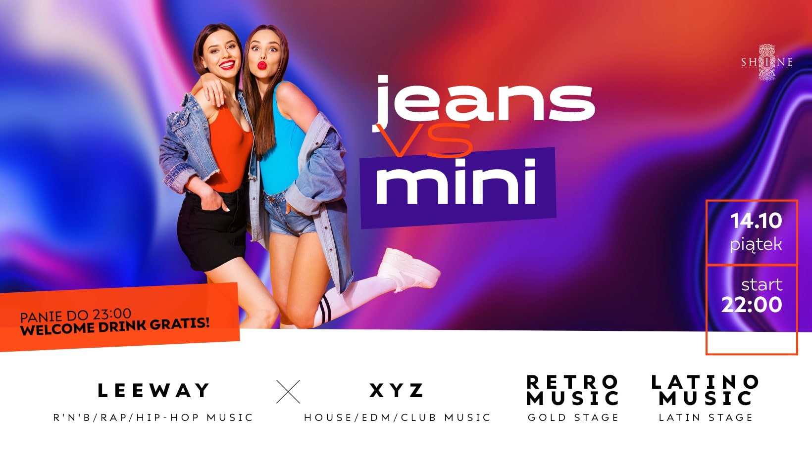 Jeans vs Mini // Piątek 14.10 // Panie do 23:00 – Welcome Drink Gratis!